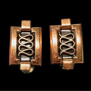 Authentic Vintage Renoir Signed Copper Clip On Earrings 40s 50s